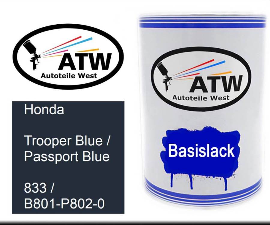 Honda, Trooper Blue / Passport Blue, 833 / B801-P802-0: 500ml Lackdose, von ATW Autoteile West.